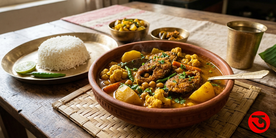 আলু কপি দিয়ে কাতলা মাছের ঝোল